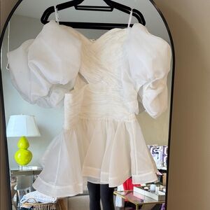 Aje White Puff Sleeve Mini Dress